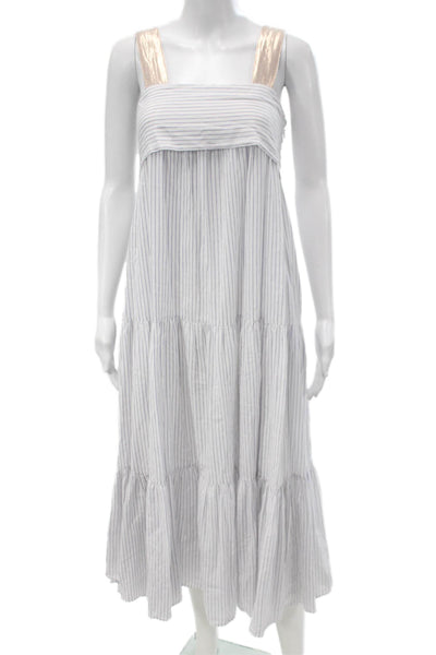 Ulla Johnson Womens White Striped Cami Midi Dress Square Neck Size 2