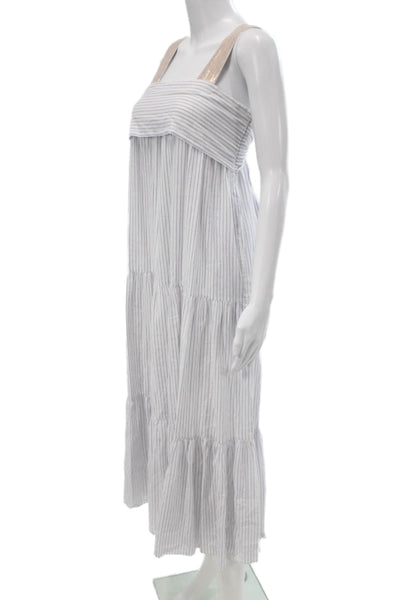 Ulla Johnson Womens White Striped Cami Midi Dress Square Neck Size 2