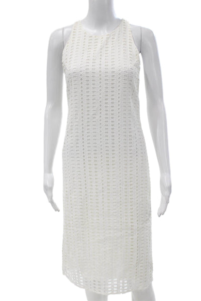 Jenni Kayne Women White Sheath Dress High Neck Sleeveless Zip Knee Size XS