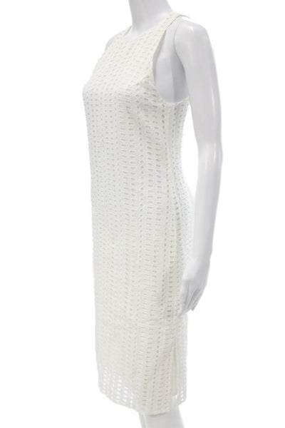 Jenni Kayne Women White Sheath Dress High Neck Sleeveless Zip Knee Size XS