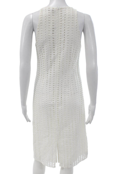 Jenni Kayne Women White Sheath Dress High Neck Sleeveless Zip Knee Size XS