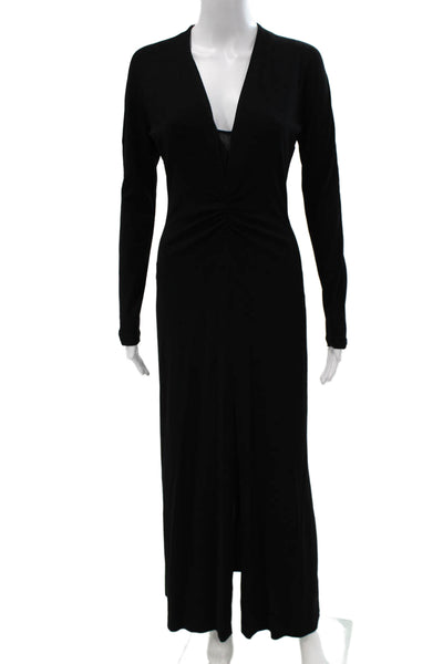 Piano Forte Di Max Mara Womens Black Maxi Dress V Neck Long Sleeve Size 42