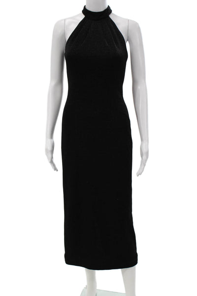 Kay Unger Womens Metallic High Neck Sleeveless Midi Dress Black Size 2