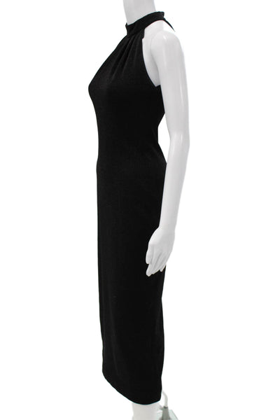Kay Unger Womens Metallic High Neck Sleeveless Midi Dress Black Size 2