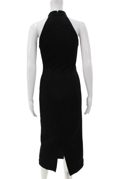 Kay Unger Womens Metallic High Neck Sleeveless Midi Dress Black Size 2
