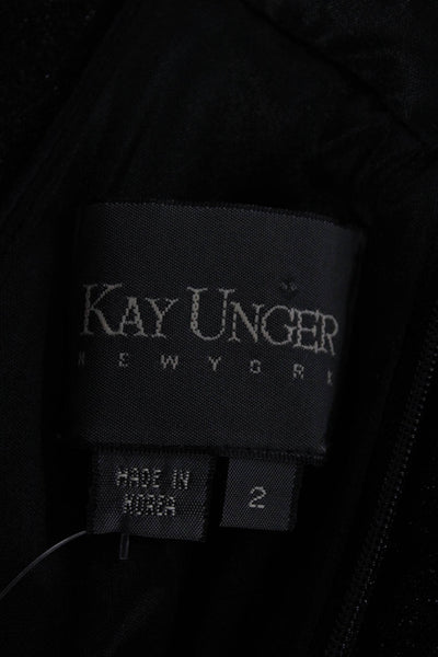 Kay Unger Womens Metallic High Neck Sleeveless Midi Dress Black Size 2