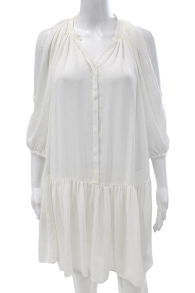 Sandro Womens White Drop Waist Dress V-Neck Long Sleeve Polyester Size 1