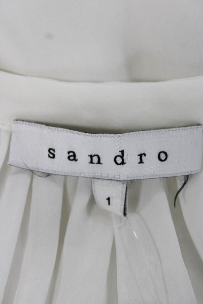 Sandro Womens White Drop Waist Dress V-Neck Long Sleeve Polyester Size 1