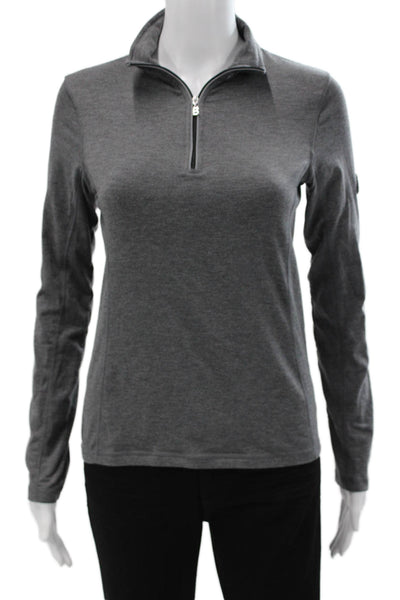 Bogner Women Basic Collared Long Sleeve Gray T Shirt Zip Polyester Size M