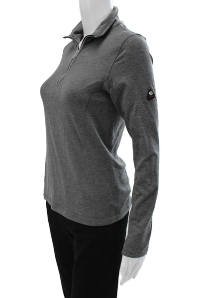 Bogner Women Basic Collared Long Sleeve Gray T Shirt Zip Polyester Size M