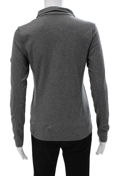 Bogner Women Basic Collared Long Sleeve Gray T Shirt Zip Polyester Size M