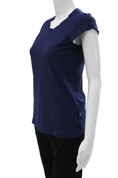 Lululemon Womens Basic Athletic Crew Neck Tee Blue Nylon Short Sleeve Size 4