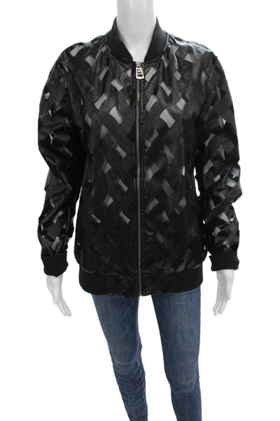 Valiant Unisex Bomber Jacket Black Cotton Geometric Long Sleeve Zip Size L