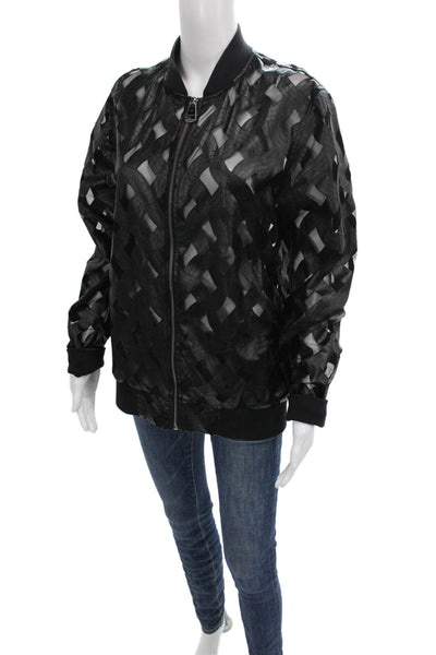 Valiant Unisex Bomber Jacket Black Cotton Geometric Long Sleeve Zip Size L