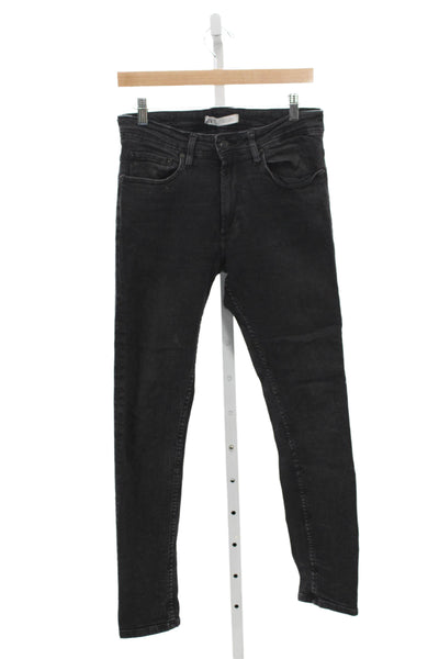 Zara Mens Skinny Mid Rise Jeans Black Cotton Button Fly Size 31