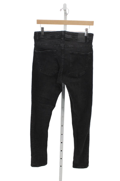 Zara Mens Skinny Mid Rise Jeans Black Cotton Button Fly Size 31