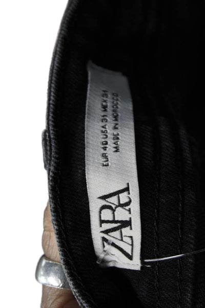 Zara Mens Skinny Mid Rise Jeans Black Cotton Button Fly Size 31
