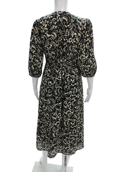 Ba&Sh Womens Fit & Flare Floral Dress Black 3/4 Sleeve V-Neck Size 2