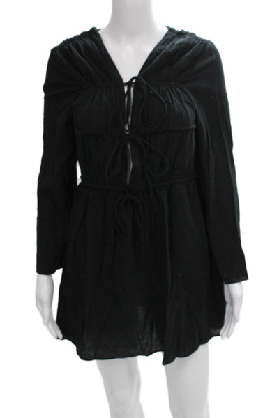 J Crew Womens Black V-Neck Shift Dress Long Sleeve Boho Size XS