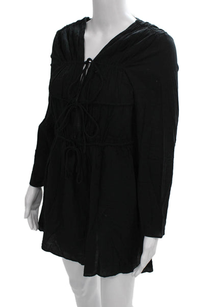 J Crew Womens Black V-Neck Shift Dress Long Sleeve Boho Size XS