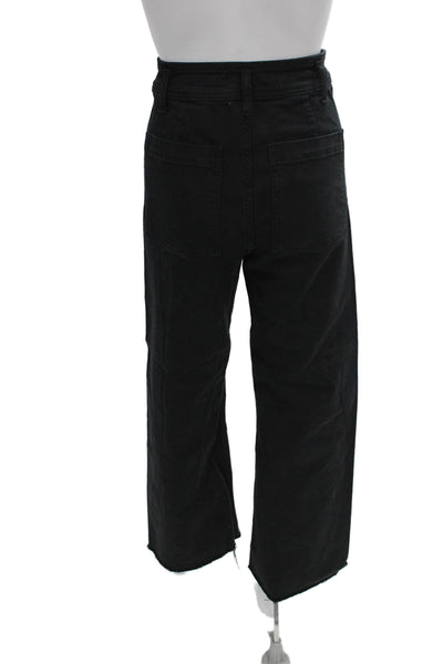 Zara Women Wide Leg Black Cotton Mid Rise Jeans Button Size 4