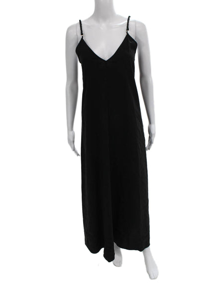 Zara Women Maxi Dress Black V-Neck Sleeveless Knee Length Evening Size XS