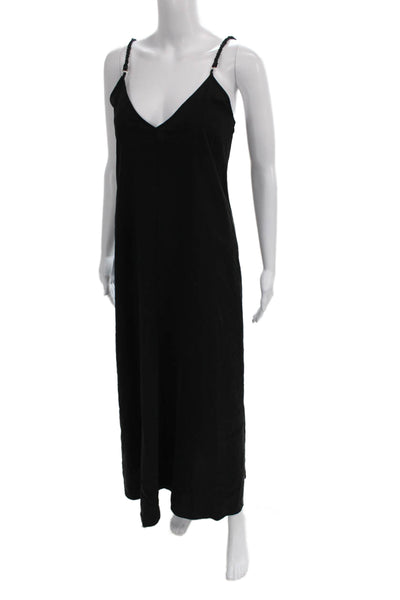 Zara Women Maxi Dress Black V-Neck Sleeveless Knee Length Evening Size XS