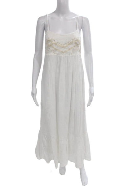 Zara Women White Cotton Scoop Neck Sleeveless Maxi Dress Size S