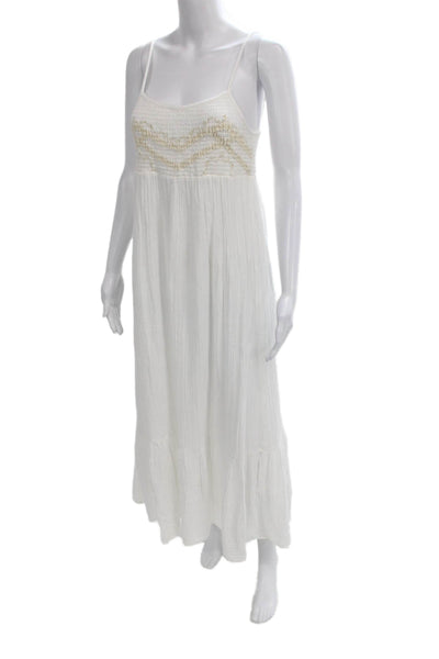 Zara Women White Cotton Scoop Neck Sleeveless Maxi Dress Size S