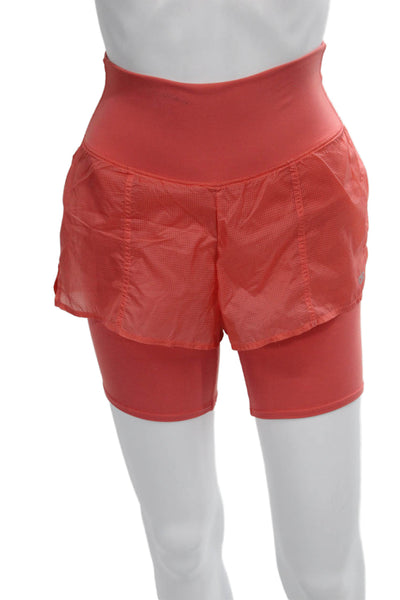 Alo Womens Compression Shorts Red Polyester Solid Sports Pull On Size 2XS