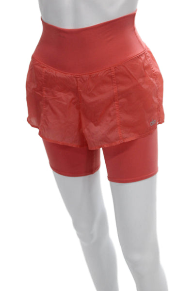 Alo Womens Compression Shorts Red Polyester Solid Sports Pull On Size 2XS