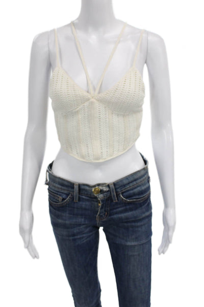 Zara Women Camisole Ivory Knit V Neck Bohemian Summer Size S