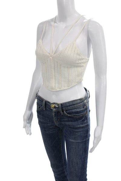 Zara Women Camisole Ivory Knit V Neck Bohemian Summer Size S