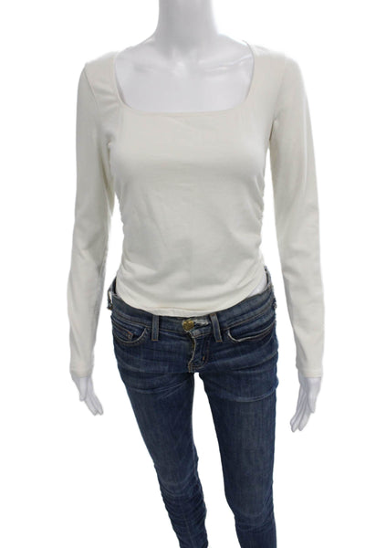 Reformation Women White Square Neck Longsleeve T-Shirt Cotton Size S