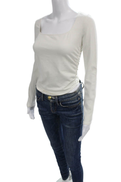Reformation Women White Square Neck Longsleeve T-Shirt Cotton Size S