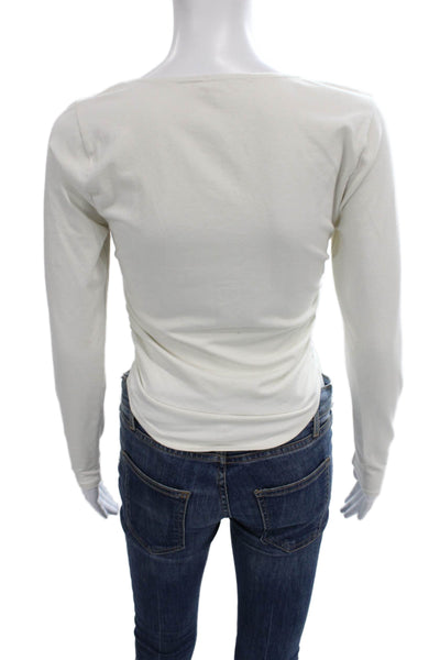 Reformation Women White Square Neck Longsleeve T-Shirt Cotton Size S