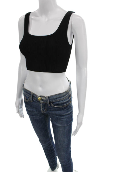 Babaton Women Cropped Black Square Neck Sleeveless Tank Size XS