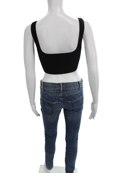 Babaton Women Cropped Black Square Neck Sleeveless Tank Size XS