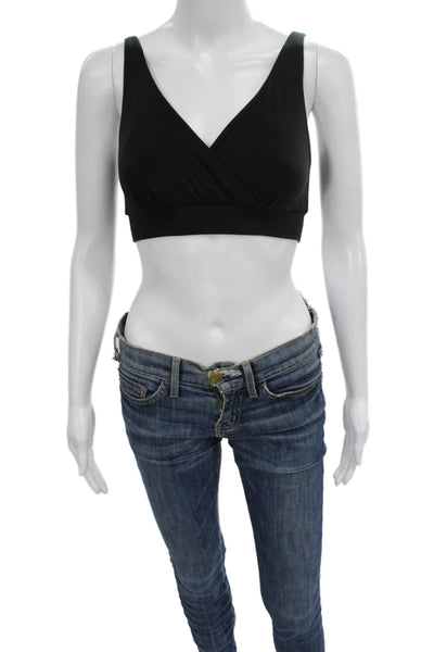 Hatch Womens Stretch Knit V Neck Sports Bra Black Cotton Size Small