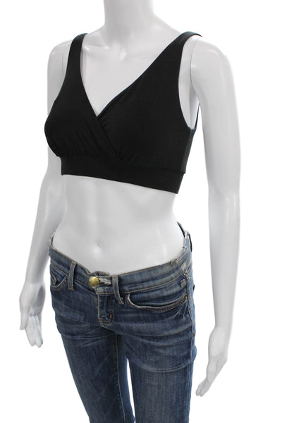 Hatch Womens Stretch Knit V Neck Sports Bra Black Cotton Size Small