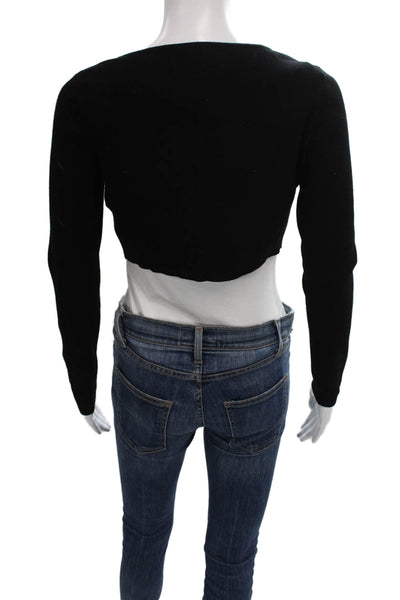Sunday Best Women Cropped Button Up Sweater Black Round Neck Long Sleeve Size S