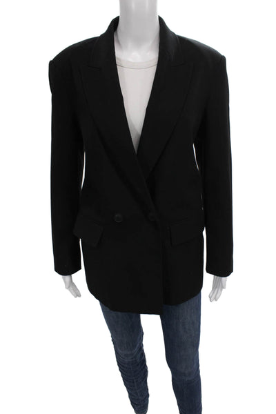 Zara Womens Black Polyester Blazer Long Sleeve Button Classic Size S