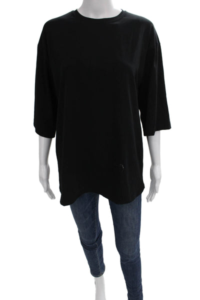 Daniel Women Tunic T Shirt Black Cotton Blend Crew Neck 3/4 Sleeve Size 2