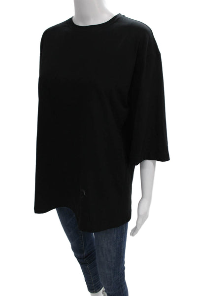 Daniel Women Tunic T Shirt Black Cotton Blend Crew Neck 3/4 Sleeve Size 2