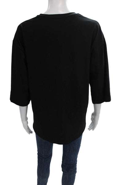 Daniel Women Tunic T Shirt Black Cotton Blend Crew Neck 3/4 Sleeve Size 2