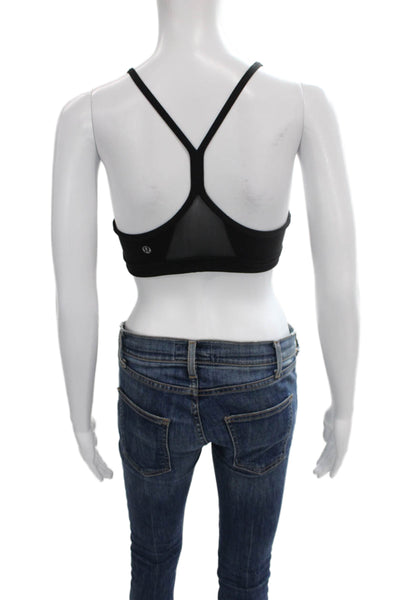 Lululemon Womens Spaghetti Strap Mesh Trim Stretch Knit Sports Bra Black Size 4