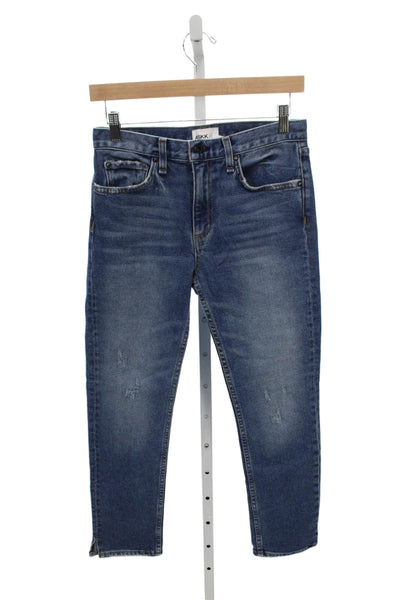 ASKKNY Unisex Adults Ankle Jeans Blue Mid Rise Distressed Cotton Blend Size 25