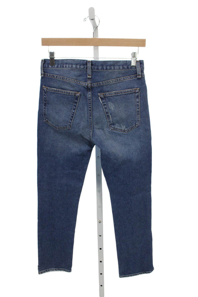 ASKKNY Unisex Adults Ankle Jeans Blue Mid Rise Distressed Cotton Blend Size 25