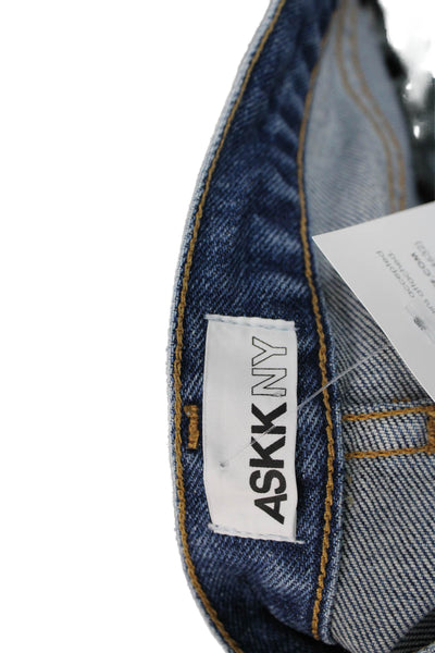 ASKKNY Unisex Adults Ankle Jeans Blue Mid Rise Distressed Cotton Blend Size 25