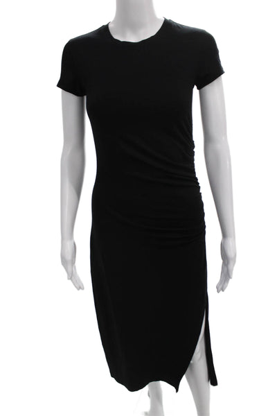 Theory Women T-Shirt Dress Black Midi Short Sleeve Round Neck Size XS